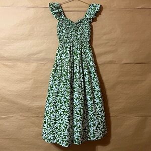 Abercrombie & Fitch Ruffle Strap Smocked Midi Dress Tiered Green Floral Size XS
